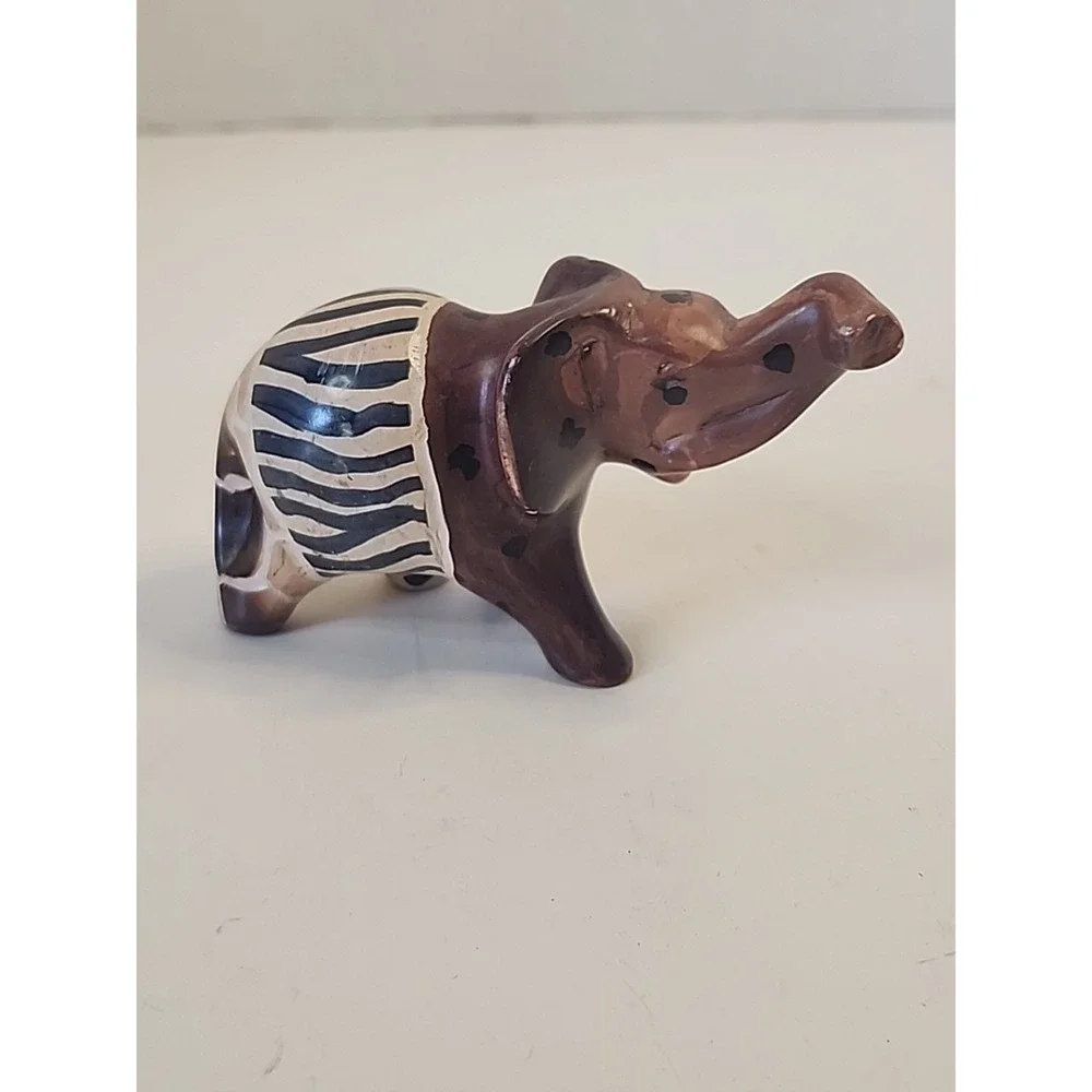 Handcarved‎ Soapstone Elephant Figurine  Handpainted Safari Patchwork 2.25